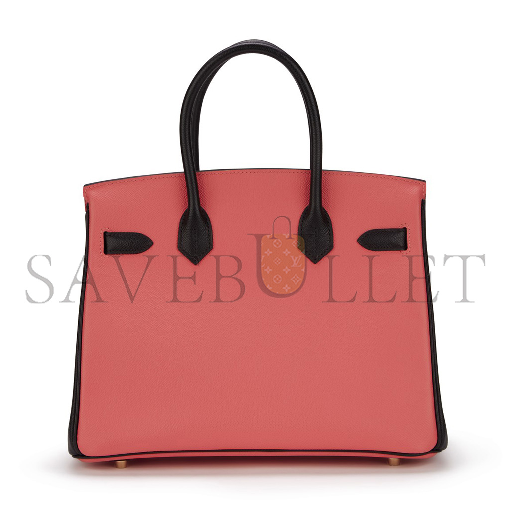 HERMÈS BIRKIN 25 CHEVRE LEATHER MILKSHAKE PINK AND BLACK GOLD BUCKLE BAG H028361CC69 (25*20*13cm)